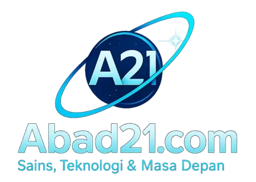 Logo 3D Abad21.com dengan tipografi futuristik dan efek timbul berwarna putih di latar transparan — menggambarkan citra profesional, modern, dan sains masa depan.
