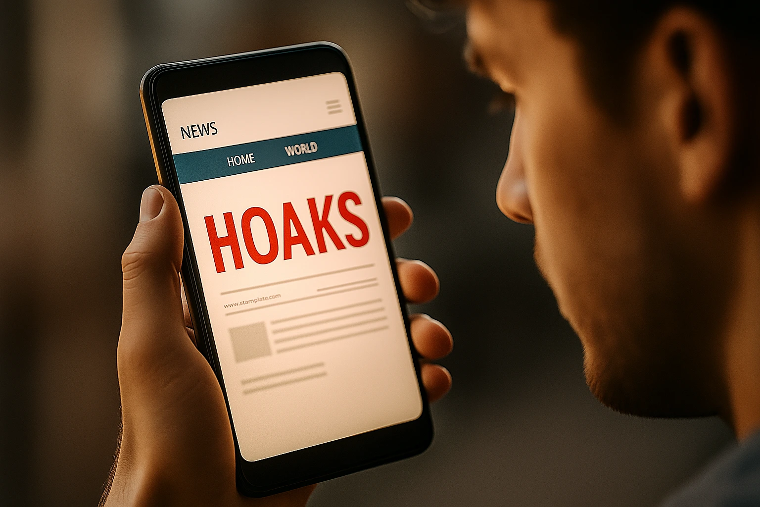 Seseorang sedang membaca berita hoaks – simbol bagaimana kita bisa percaya hoaks di era digital.
