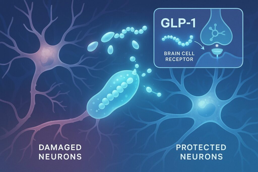 Ilustrasi GLP-1 menarget reseptor otak untuk melindungi neuron sebagai bagian dari teknologi masa depan kesehatan