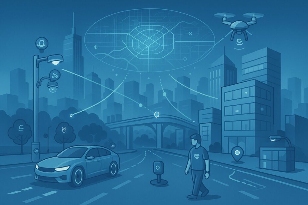 Visualisasi sistem sensor kota pintar terhubung dalam collaborative sensing sebagai bagian dari teknologi masa depan urban