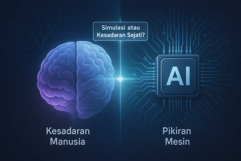 perbandingan otak manusia dan chip AI dalam konteks kesadaran manusia dan kesadaran buatan