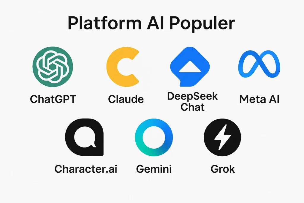 Kumpulan logo Conversational AI populer seperti ChatGPT, Claude, Gemini, dan lainnya