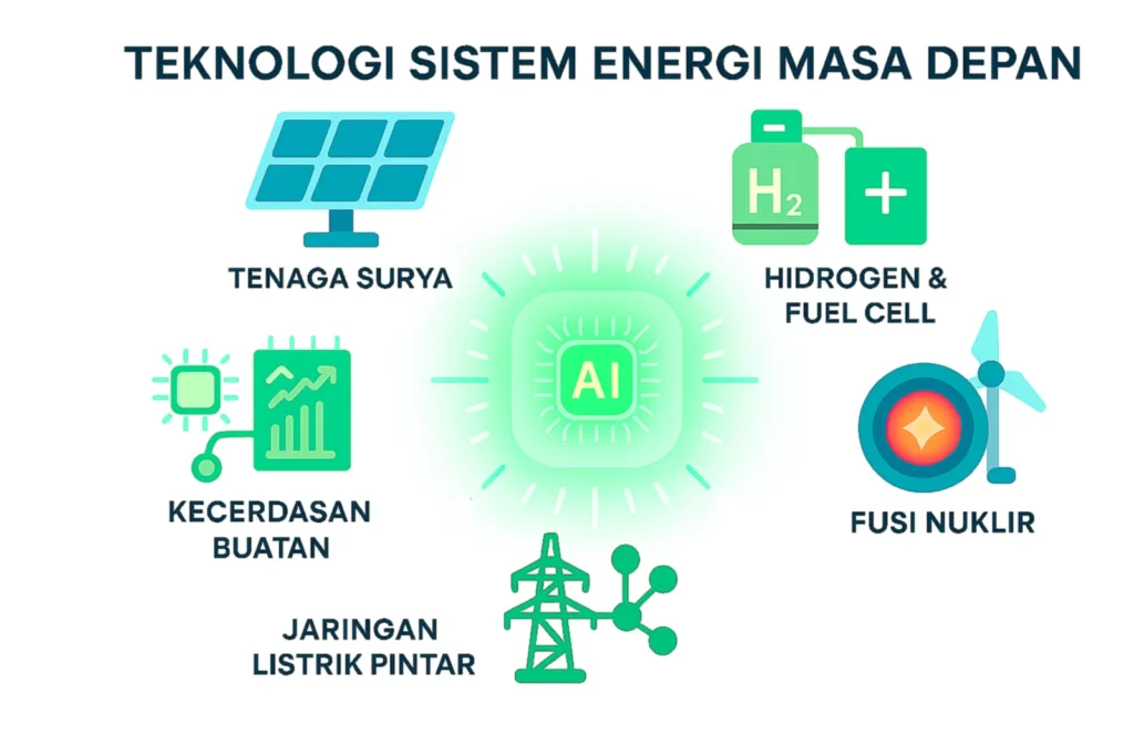 Teknologi sistem energi masa depan: tenaga surya, AI, hidrogen, fusi, dan smart grid