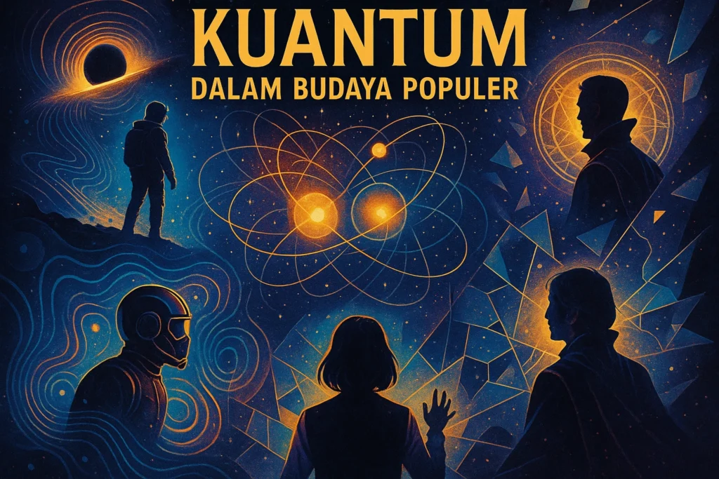 Poster kolase bertema teori kuantum dalam budaya populer